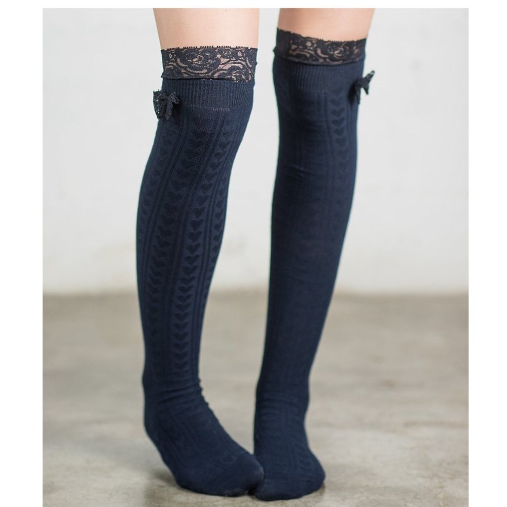 Designer Lace & Bow Detail Over-the-knee Sexy Socks One Size Valentine's Gift!